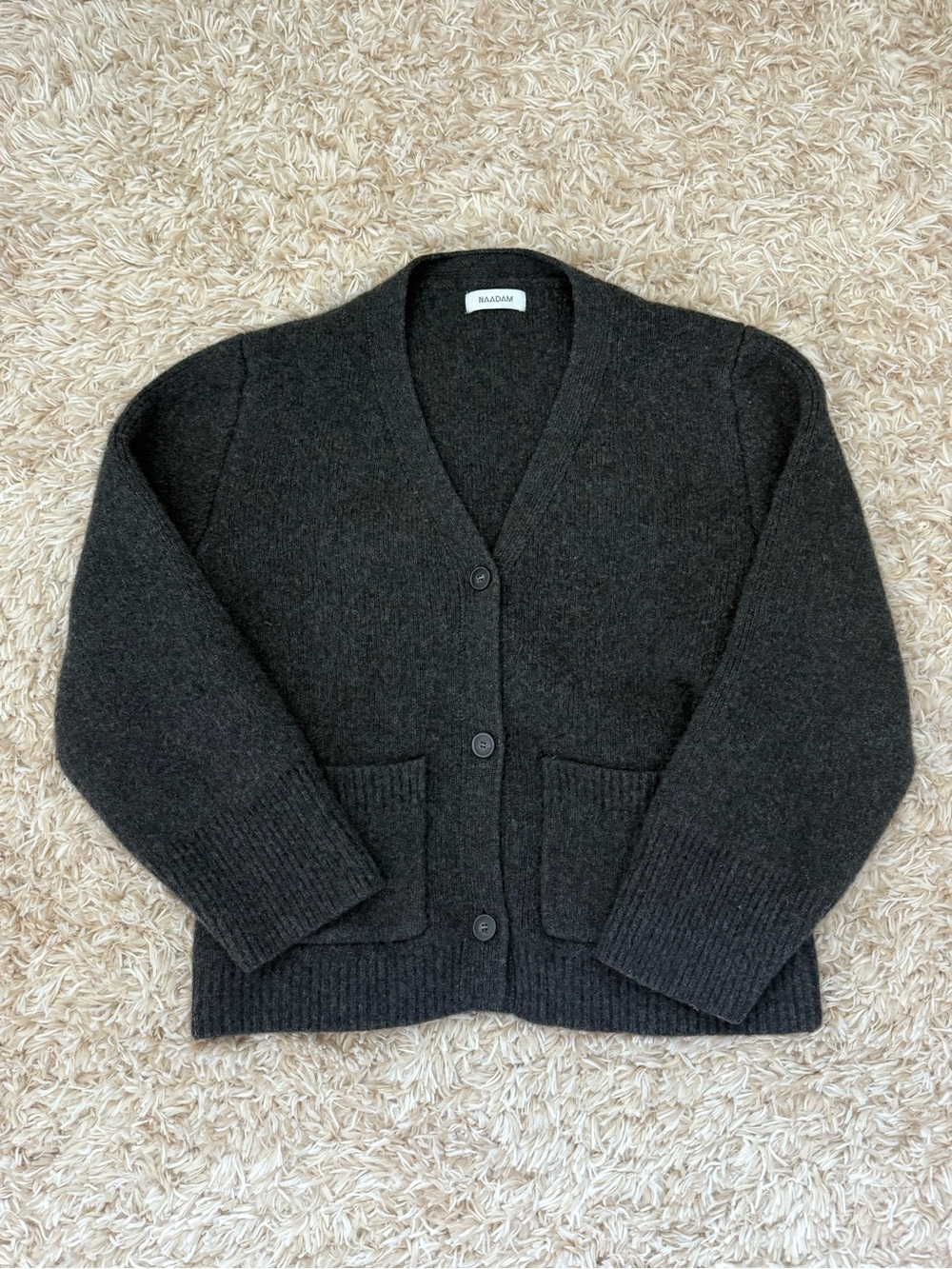 NAADAM Charcoal Button Front V-Neck Cardigan